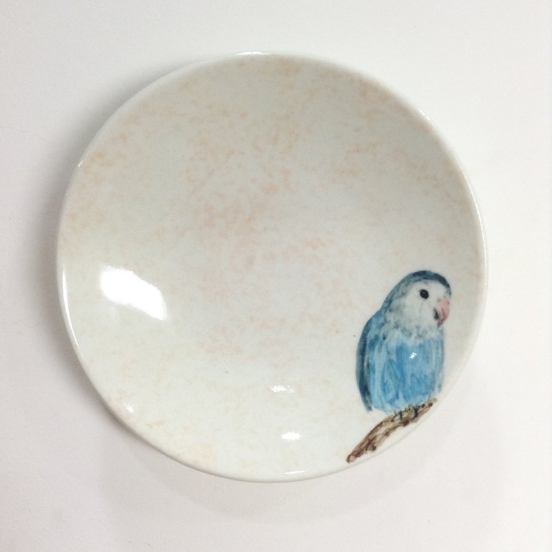 ブルー Parrot (背景色はオプション) - オウムの手描き小皿/醤油皿 - 小皿 - 磁器 多色