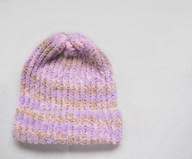 粉紫棕三色毛線帽子 - 帽子 - 其他材質 多色