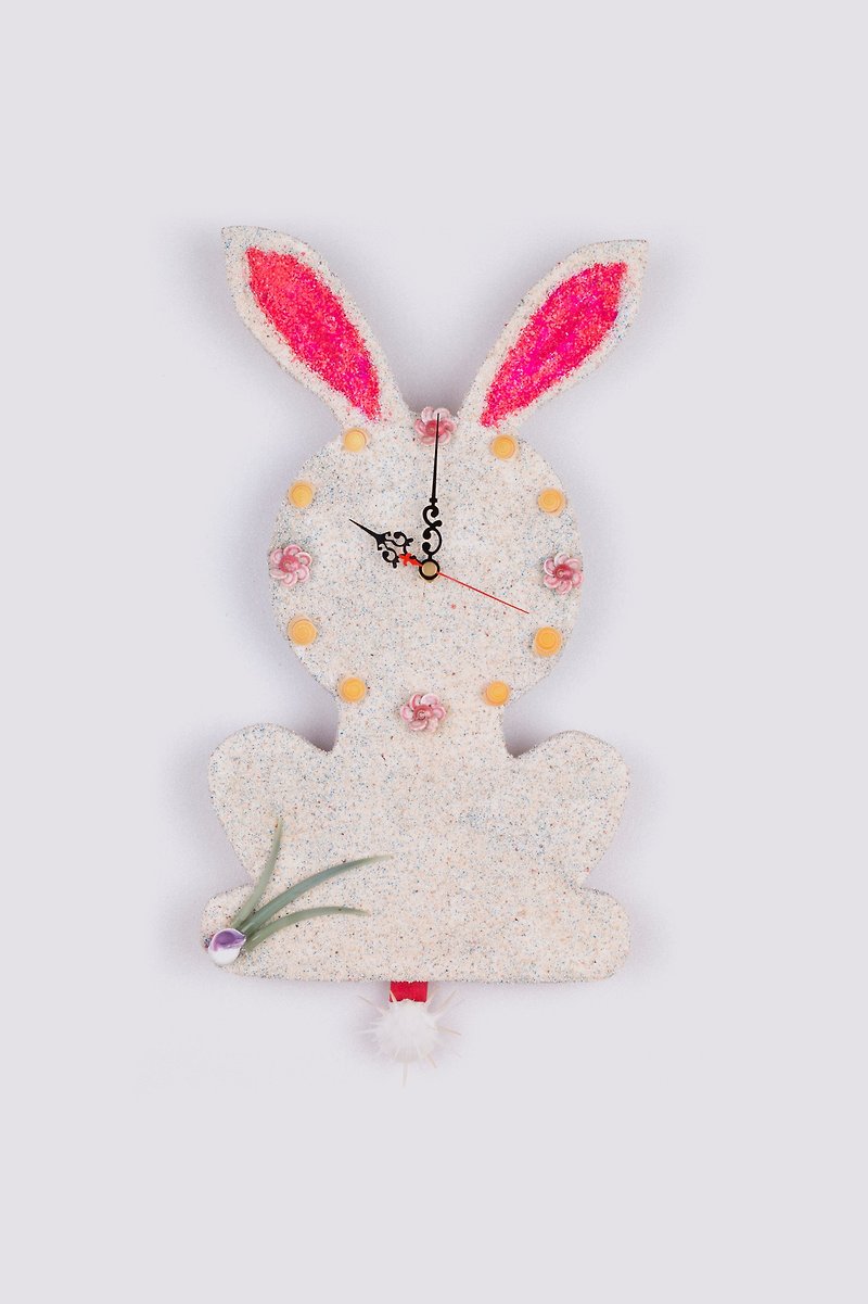 Little white rabbit shape shell sand clock - Clocks - Wood White
