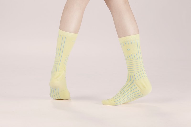 二国間の幾何レモンシフォン靴下は靴下の男の子は女の子がマレーシアで生産デザイナーの靴下靴下靴下靴下 - ソックス - コットン・麻 イエロー