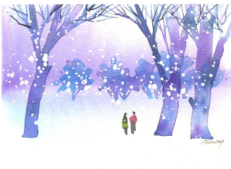 「療癒系樹林系列1-22」水彩手繪限量版明信片/賀卡 - การ์ด/โปสการ์ด - กระดาษ สีน้ำเงิน