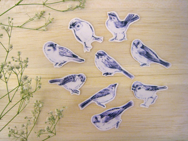 "Hello! Sparrow" hand cut transparent stickers 9 into - Stickers - Paper Black