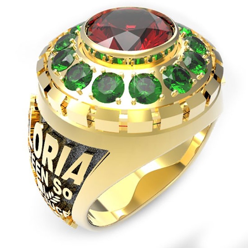 客製化.925純銀首飾RG00002-D2-畢業戒指/班級戒指(7mm圓鑽環繞鑽女少版) - 戒指 - 其他金屬 