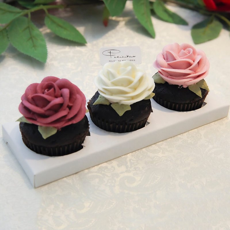 Felicitas Pâtissérie 草莓玫瑰花型杯子蛋糕3入裝2組 - 其他 - 新鮮食材 粉紅色