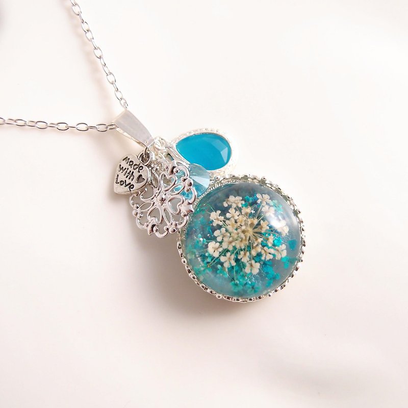 [CN0145] florid forest natural dried flowers blue x x x CZ x Motif translucent crystal x-allergenic fade chain] - Necklaces - Other Materials Blue