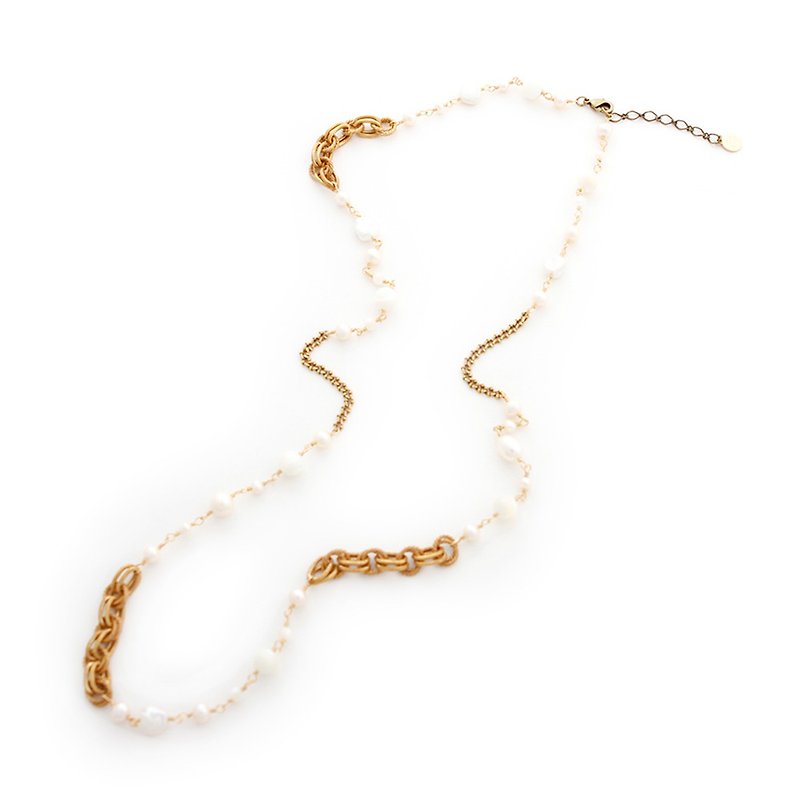【Luce Costante】Foglia white natural stone long chain LC-1506 - Long Necklaces - Other Metals White