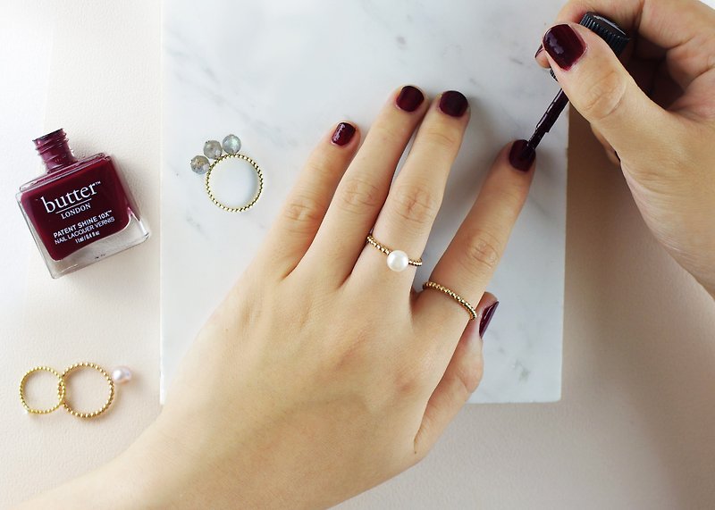 Classic Pearl Lucky Bone Ring 14k Alloy Pearl Ovation Ring Gift - แหวนทั่วไป - ไข่มุก สีทอง