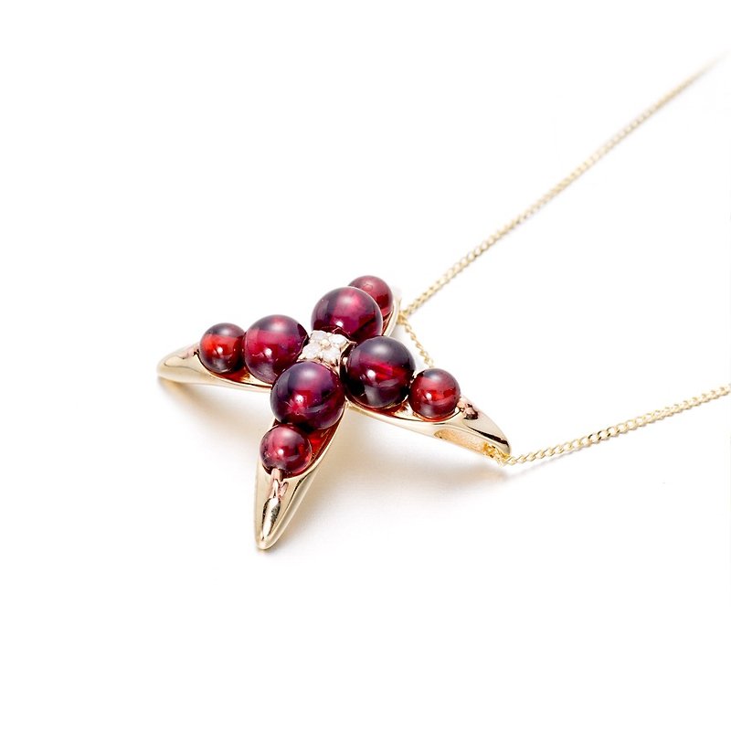 Garnet Birthstone Necklace, 14k Gold Cross Pendant, Unique Small Cross Necklace - Collar Necklaces - Precious Metals Red