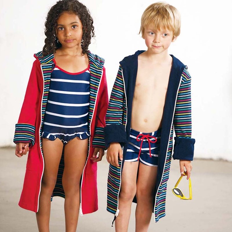 【北歐童裝】瑞典有機棉兒童海灘巾游泳浴袍浴巾1歲至4歲 雙面 - 兒童泳衣 - 棉．麻 藍色