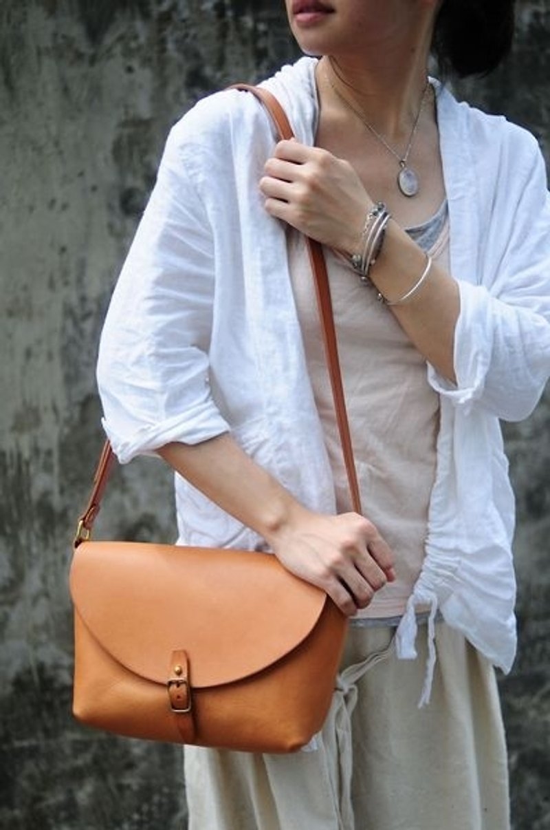 Hand Stitched Camel Color Leather Shoulder Bag/ Carry On Bag - Messenger Bags & Sling Bags - Genuine Leather 