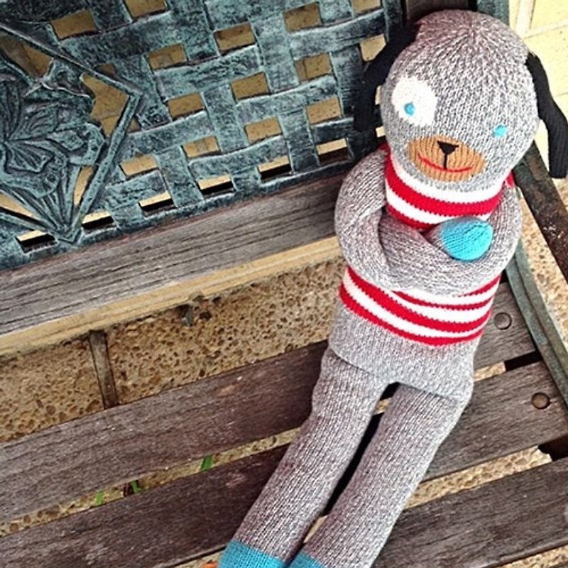 American Blabla Kids | Cotton Knitted Doll (Large)-Striped Puppy B21050330 - Stuffed Dolls & Figurines - Cotton & Hemp Gray