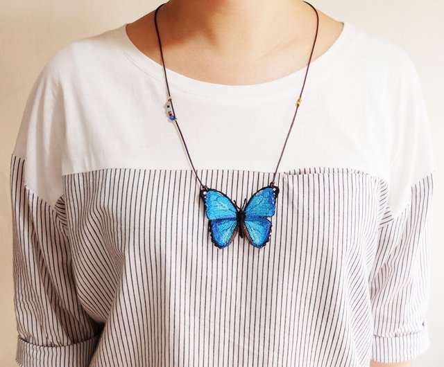 blue morpho butterfly necklace