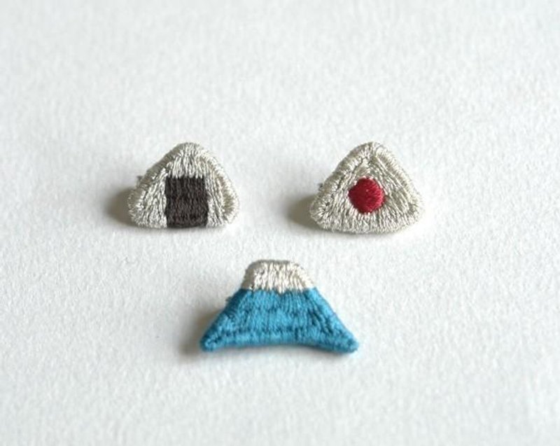 Tiny Hand Embroirered Onigiri, Rice Ball Pin (ume or nori) - Brooches - Thread Black