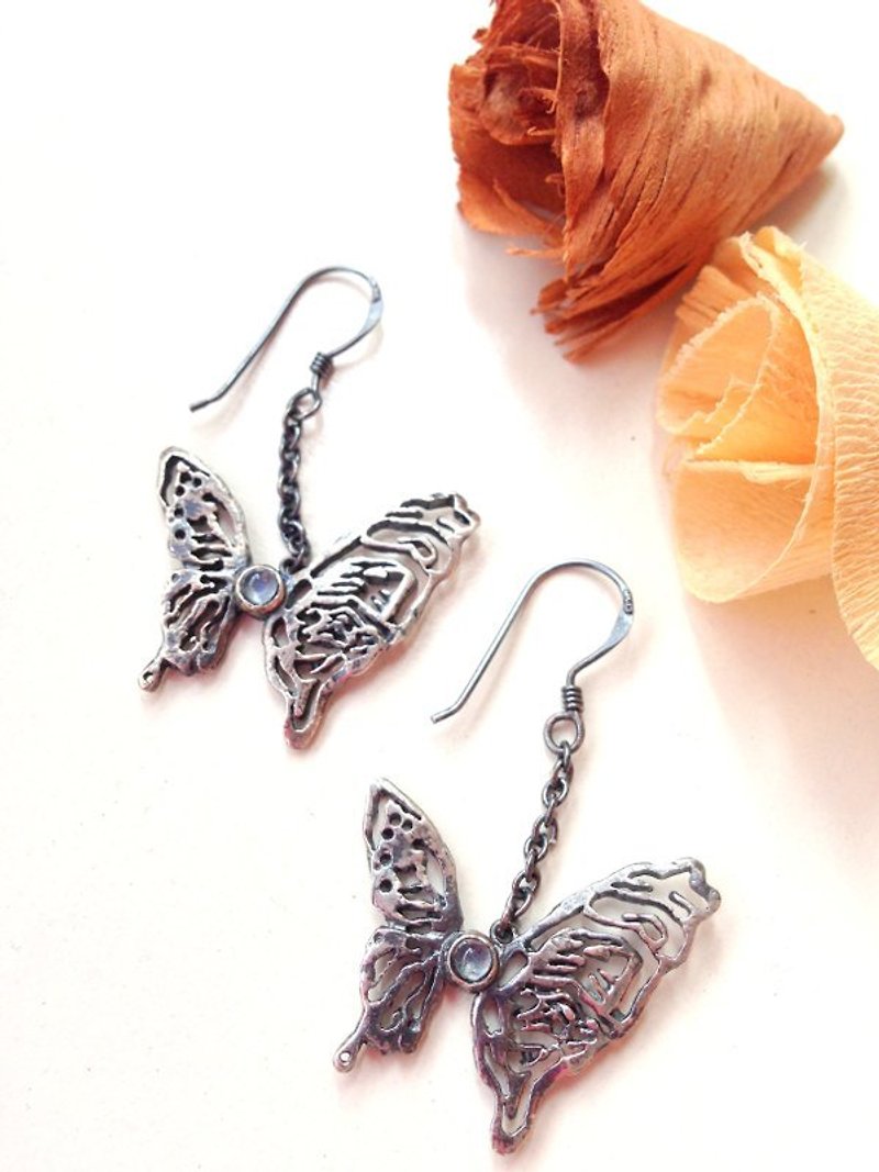 Butterfly Silver Earrings (Transformation) - Earrings & Clip-ons - Other Metals Gray