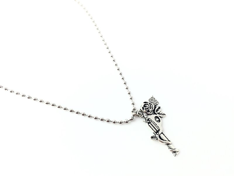 Rose Pistol Silver Necklace - Necklaces - Other Metals White