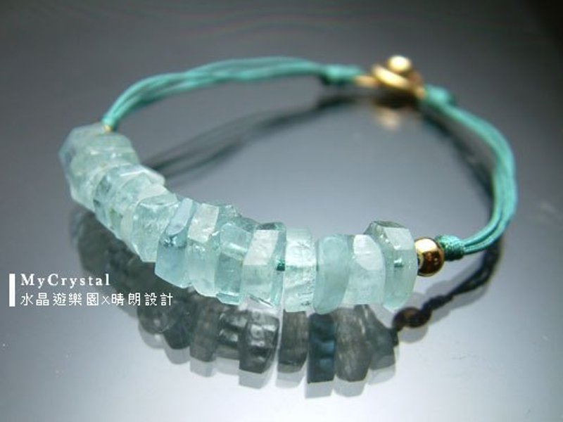 天然海水藍寶手鍊‧原礦切片珠‧清澈明亮的水藍色 - Bracelets - Gemstone 