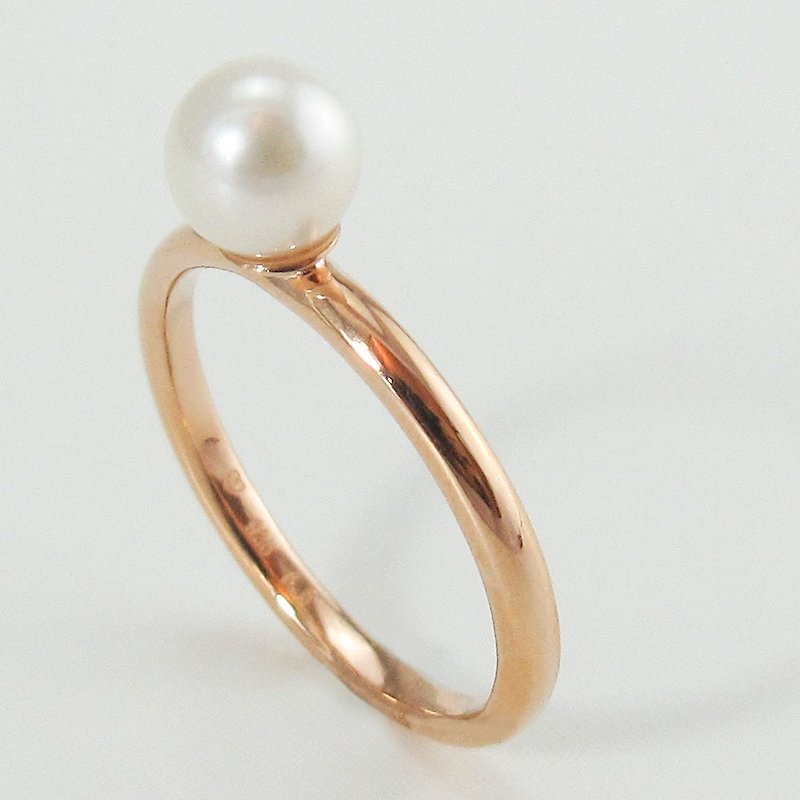 ENCHANTED - 6mm Round Freshwatre Pearl 18K Rose Gold Plated Silver Ring - General Rings - Gemstone White