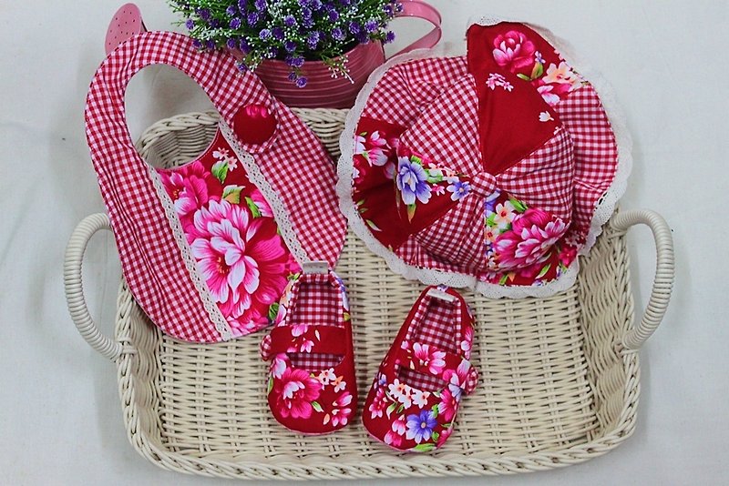 Hakka wind flower shoes hood group - Baby Gift Sets - Cotton & Hemp 