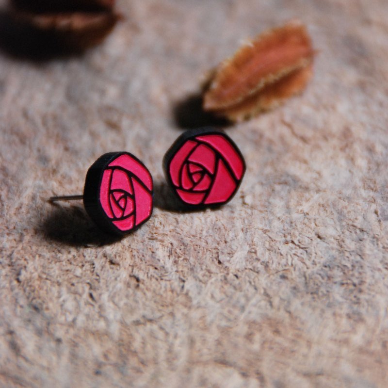 ❥Valentine's Day Selection/Passionate Roses/Anti-allergic Steel Needles/Hole-free Girls can be changed to clip style - Earrings & Clip-ons - Acrylic Red