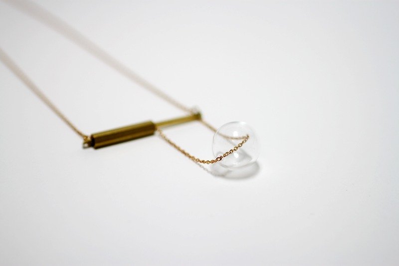 |バランス|透明な泡ガラス玉短鎖真鍮チェーンのモデリング - ネックレス - 金属 ゴールド
