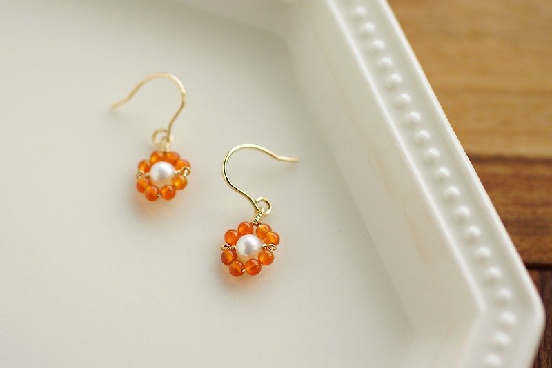 14kgf-Fleur Orange earrings - ต่างหู - เครื่องประดับพลอย สีส้ม