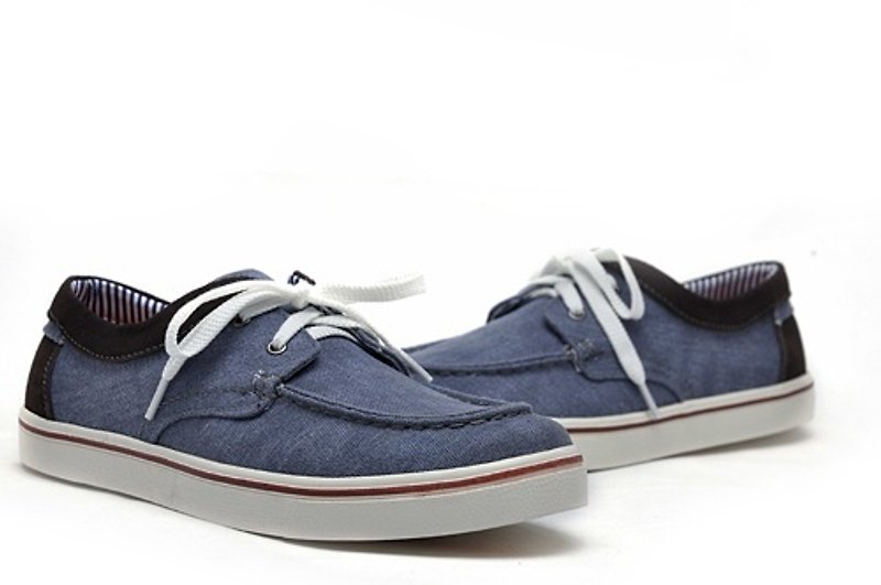 Temple filial piety products selected suede moka canvas shoes blue - รองเท้าลำลองผู้ชาย - ผ้าฝ้าย/ผ้าลินิน สีน้ำเงิน