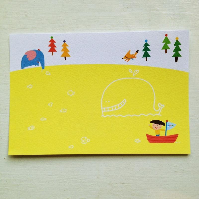 P714 探險系列明信片-黃色鯨魚 - 卡片/明信片 - 紙 黃色