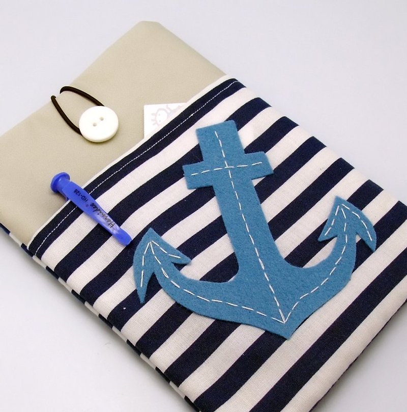 iPad Mini Cover/Case自家製平板電腦袋，布套 ，布包 (可量身訂製) - 船錨 - 平板/電腦保護殼/保護貼 - 棉．麻 藍色