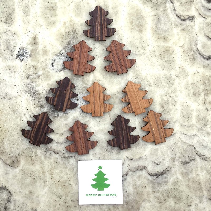 【冬限定】クリスマスギフト交換/クリスマスツリーウッドベニヤマグネット - マグネット - 木製 ブラウン