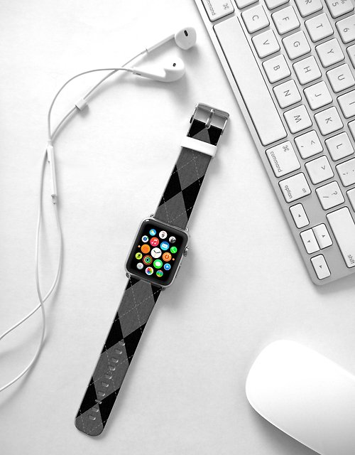 Freshion Apple Watch Series 1 , Series 2, Series 3 - Apple Watch 真皮手錶帶，適用於Apple Watch 及 Apple Watch Sport - Freshion 香港原創設計師品牌 - 黑色菱形圖案