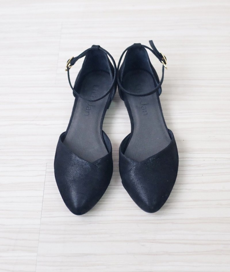 [Banquet] buckle gorgeous lace low-heeled sandals _ crystal silk matte black (more than 24) - รองเท้าบูทสั้นผู้หญิง - หนังแท้ สีดำ