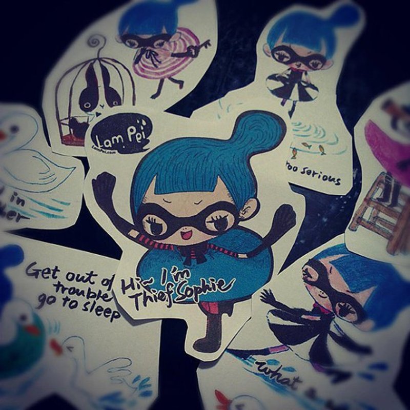 Mini Art Zine - Thief Sophie / with 8 illustration Sticker Labels - Indie Press - Paper Brown