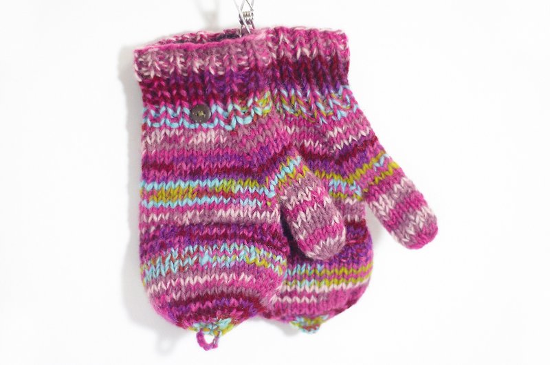 Christmas gifts hand-woven pure wool knit gloves / detachable gloves - mixed color pink world - ถุงมือ - วัสดุอื่นๆ สึชมพู