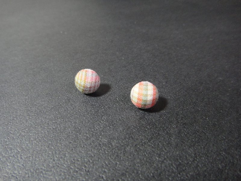 (C) _ Plaid Orange Green cloth tip button earrings CA18BTZ13 - Earrings & Clip-ons - Other Materials 