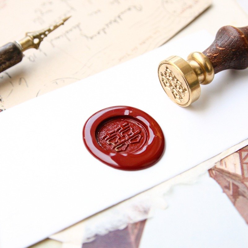 Sealing Wax Stamp Set w/a wax- Chinese Character 囍 - การ์ดงานแต่ง - โลหะ สีแดง