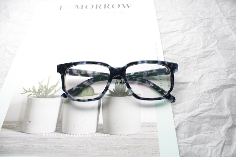 304-C5 Blue Tortoise Square Rectangle eyeglasses frame eyewear Handmade in Japan - Glasses & Frames - Other Materials Blue