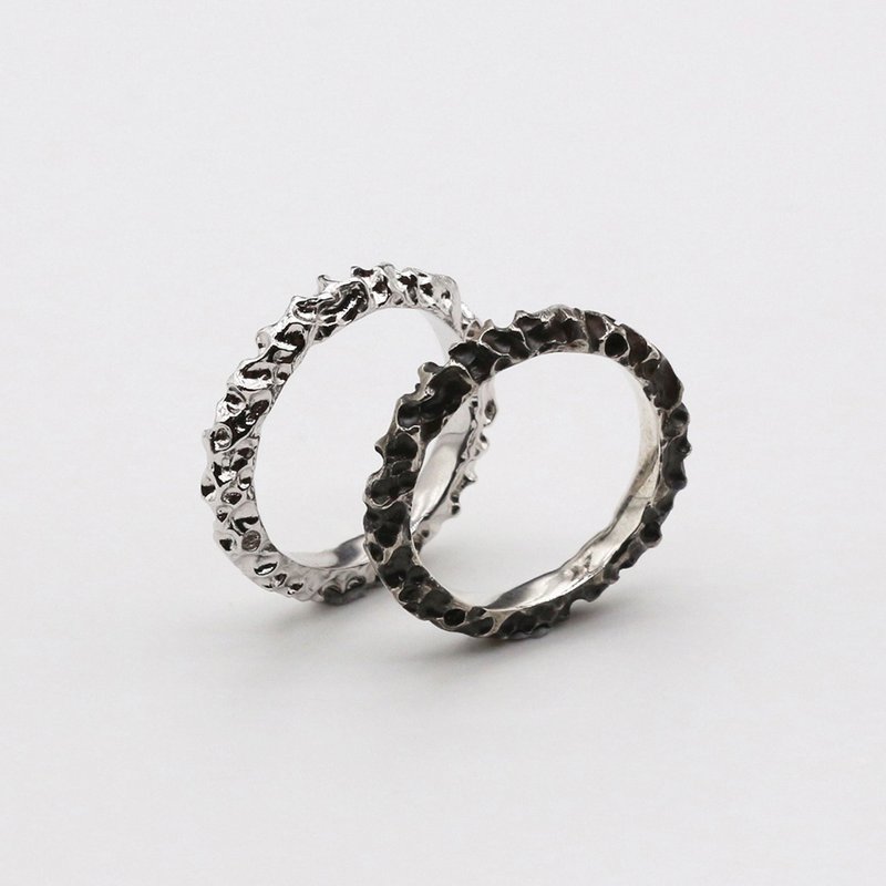 Meteorite No. 3 sterling silver ring two colors - แหวนทั่วไป - เงินแท้ สีเงิน