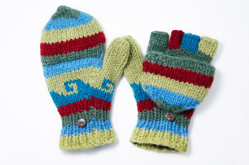 西洋情人節禮物 限量一件手織純羊毛針織手套 / 可拆卸手套 - 聖誕森林 - 手套/手襪 - 其他材質 多色