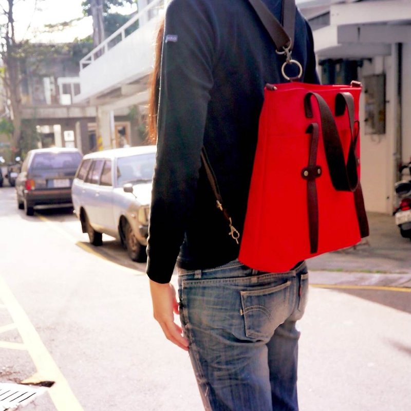 WaWu 微背包 (可可番茄) / 斜側後背包, 手工包, 台灣帆布包 - 側背包/斜背包 - 棉．麻 紅色