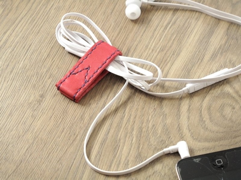 緊貼”夾”著iPhone 耳機線收納之進化 x 書簽 全手縫製 (粉) - 耳機/藍牙耳機 - 真皮 粉紅色