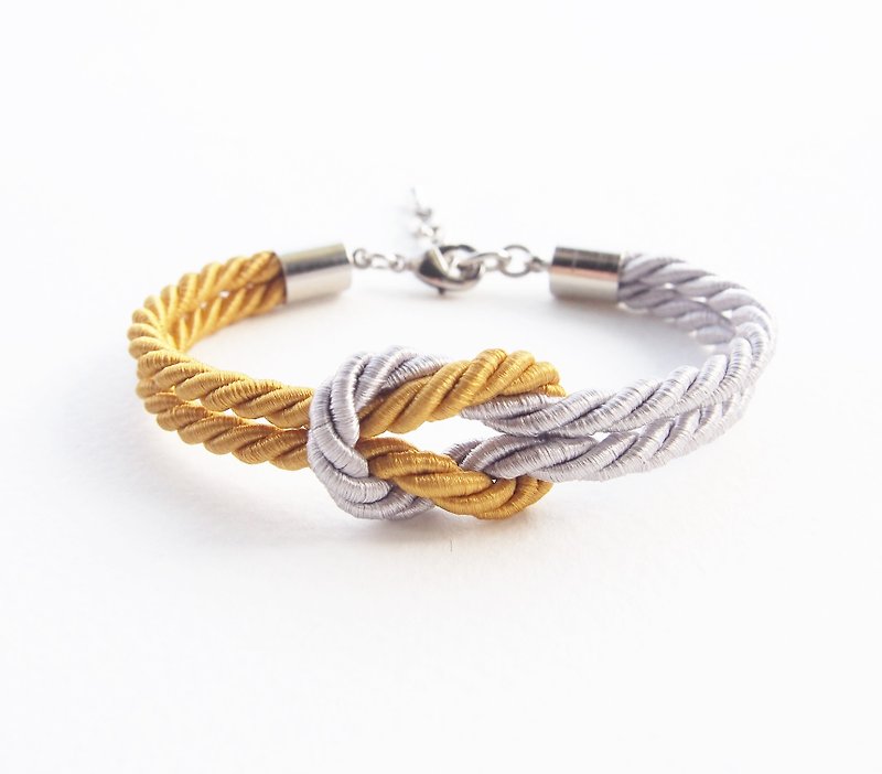Pumpkin yellow / light gray knot rope bracelet. - Bracelets - Other Materials Gray