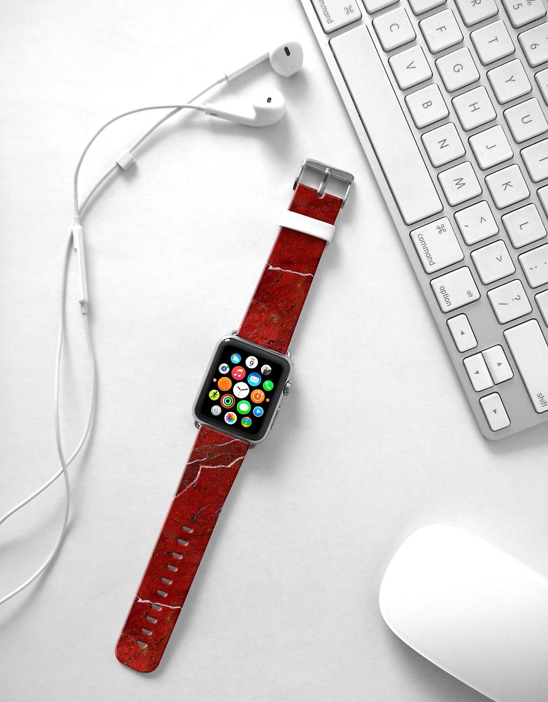 Apple Watch Series 1 , Series 2, Series 3 - Red Marble Pattern Watch Strap Band for Apple Watch / Apple Watch Sport - 38 mm / 42 mm avilable - สายนาฬิกา - หนังแท้ 