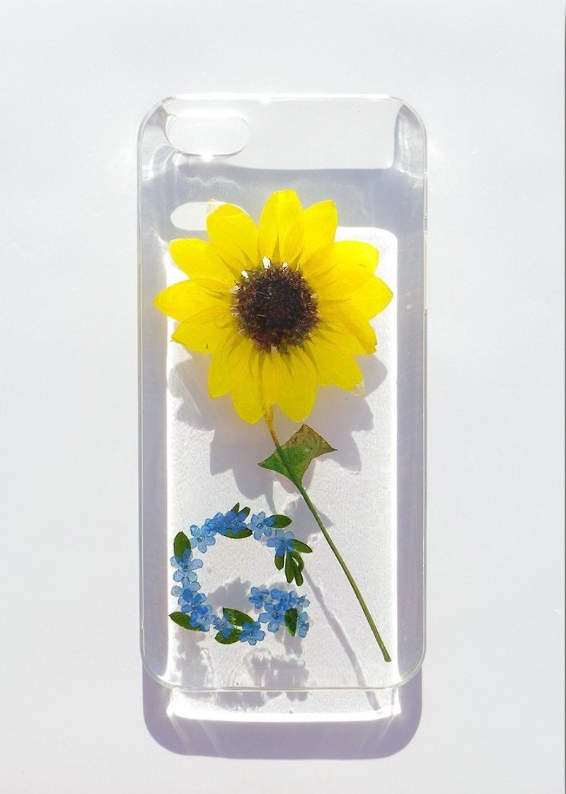 Anny's workshop hand-made pressed flower phone case for iphone 5 / 5S and SE, Sunflower with G - เคส/ซองมือถือ - พลาสติก สีเหลือง