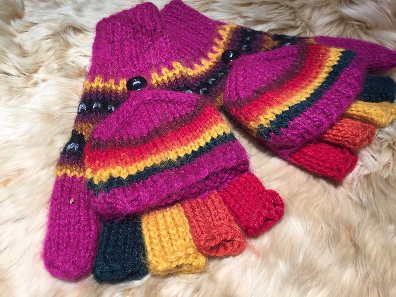 祕魯手工毛料蓋子手套-桃粉 - 手套 - 其他材質 多色