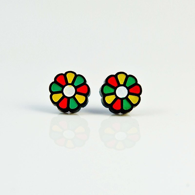 Colorful flowers/anti-allergic steel needle/changeable clip type - Earrings & Clip-ons - Acrylic Multicolor