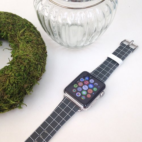UltraCase Apple Watch Series 1 - 5 綠色格子真皮手錶帶 38 40 42 44 mm