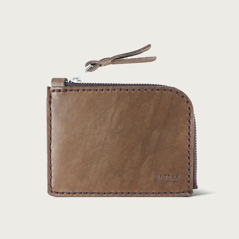 LINTZAN "hand-stitched leather" multi-functional zipper purse / wallet / wallet - brown - Wallets - Genuine Leather Brown