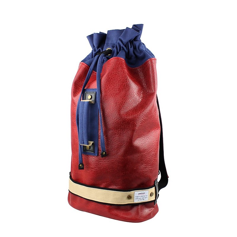 AMINAH-亮麗酒紅個性拳擊包(大)【am-0222】 - 水桶包/束口袋 - 人造皮革 紅色