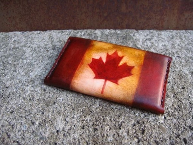 [ISSIS] Envelope Type Lightweight Small Card Holder/Business Card Holder - (10) Maple Leaf Flag - Folders & Binders - Genuine Leather Brown