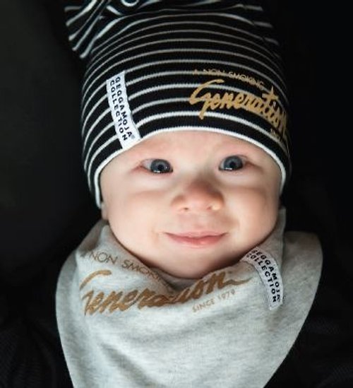 lovelybaby北歐有機棉童裝 瑞典有機棉嬰幼兒圍兜口水巾 灰色燙金色